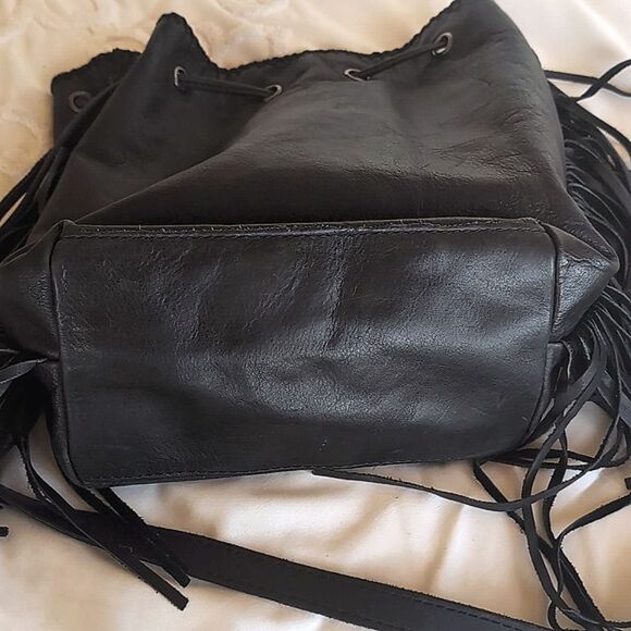 Patricia Nash Nicoletta 🖤 Black Leather Fringe Boho Bucket Bag Crossbody - Picture 14 of 16